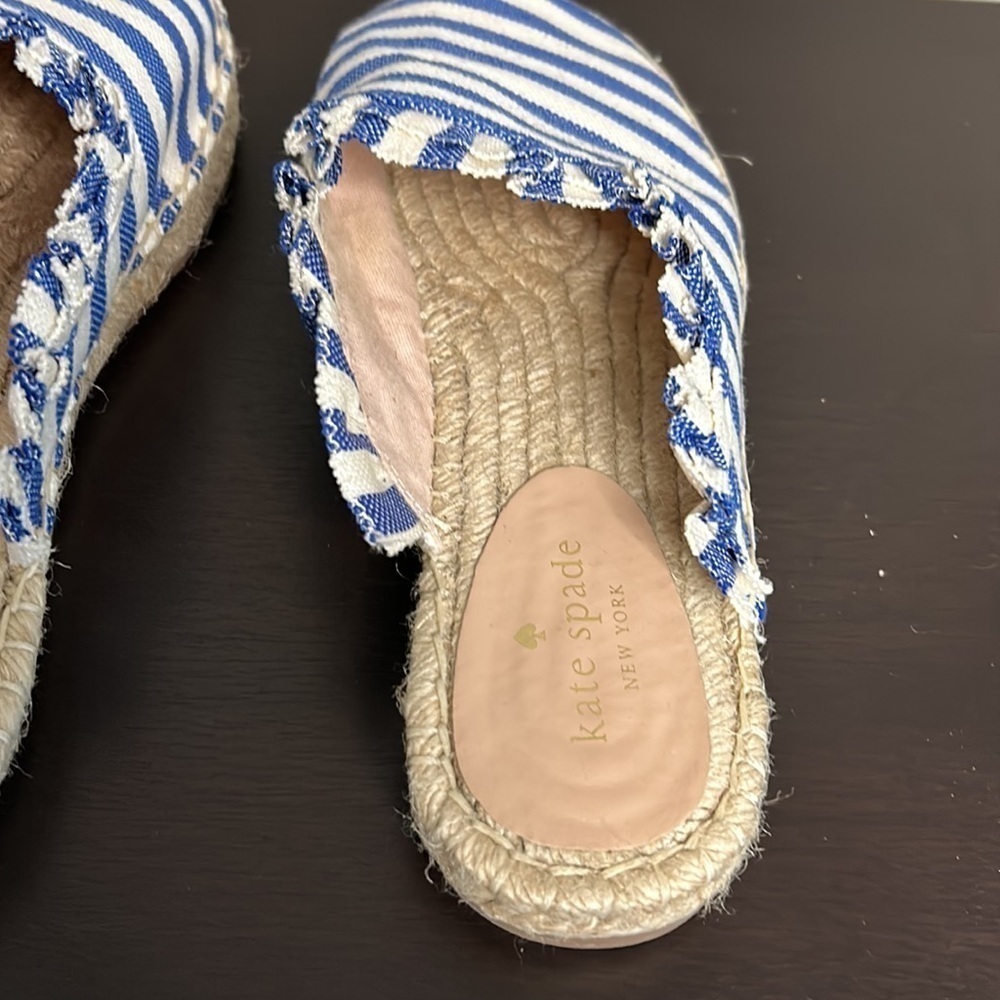 Kate Spade Laila Espadrille Blue White Striped Ruffle Mule Shoe Sz 9.5 - Picture 4 of 12